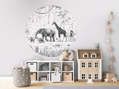 Animal Parade BW wall circle sticker by Artehub