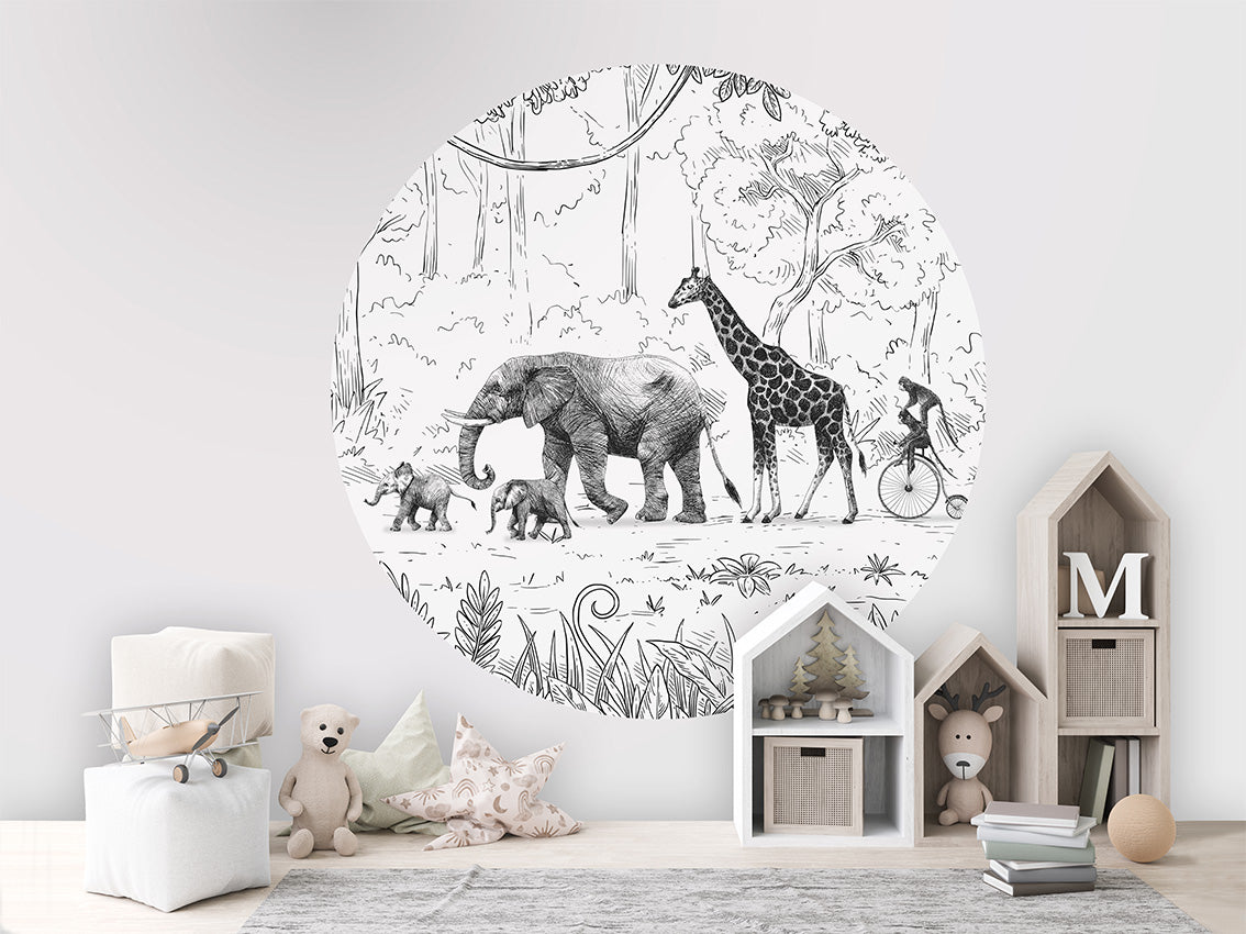 Animal Parade BW wall circle sticker by Artehub