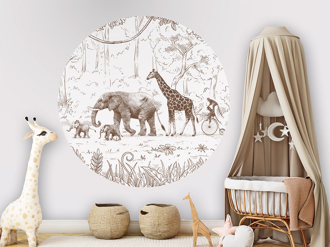 Animal Parade Brown wall circle sticker by Artehub