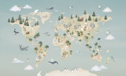 Animal Atlas - blue mural wallpaper design — premium wallpaper by Artehub Egypt