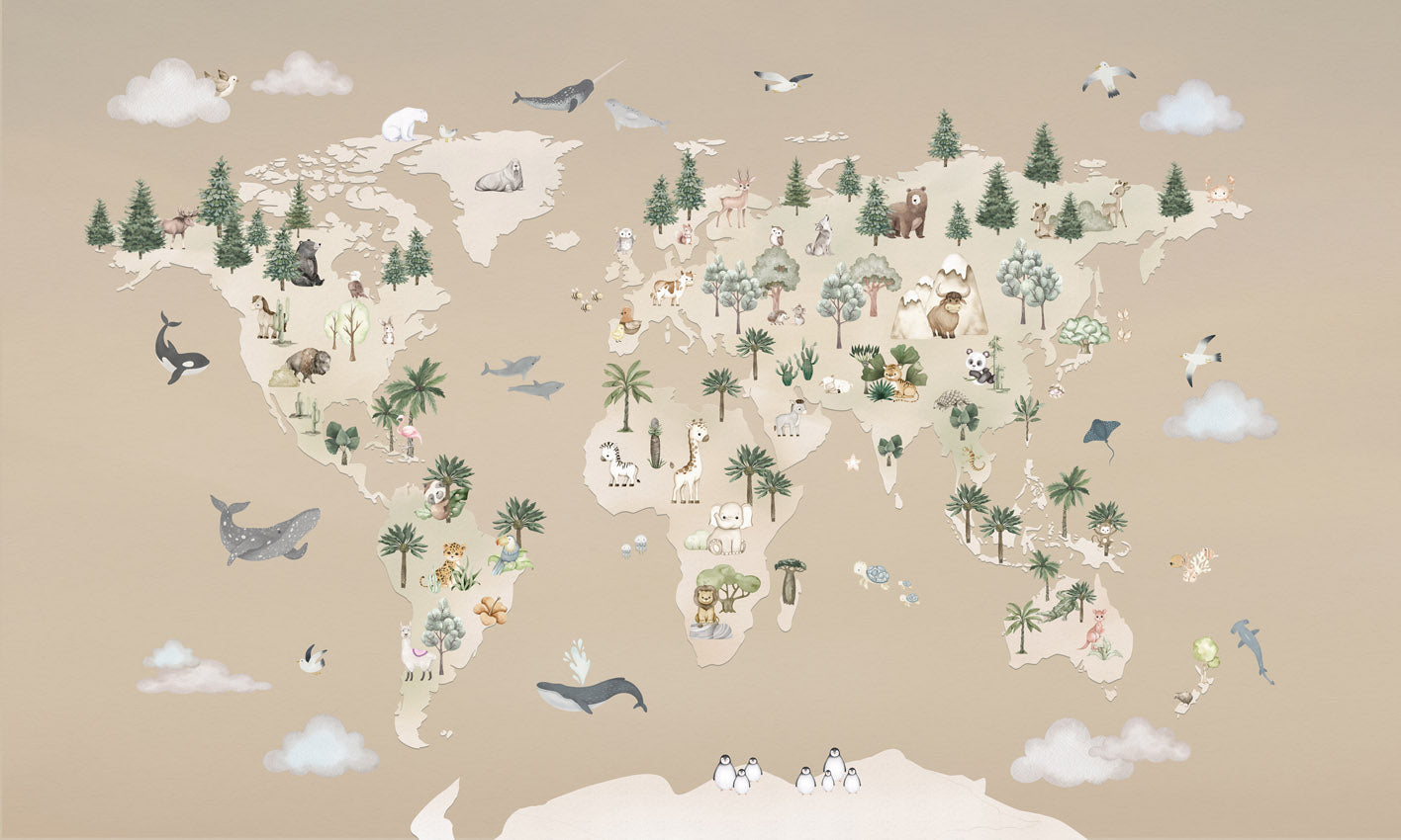 Animal Atlas - brown mural wallpaper design — premium wallpaper by Artehub Egypt