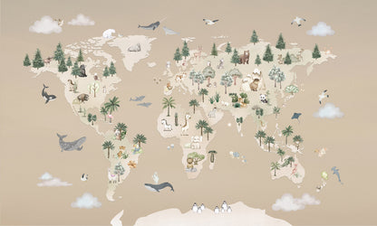 Animal Atlas - brown mural wallpaper design — premium wallpaper by Artehub Egypt