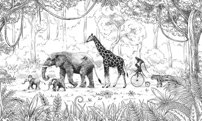 Animal Parade - BW European mural wallpaper design for kids room — Artehub Egypt