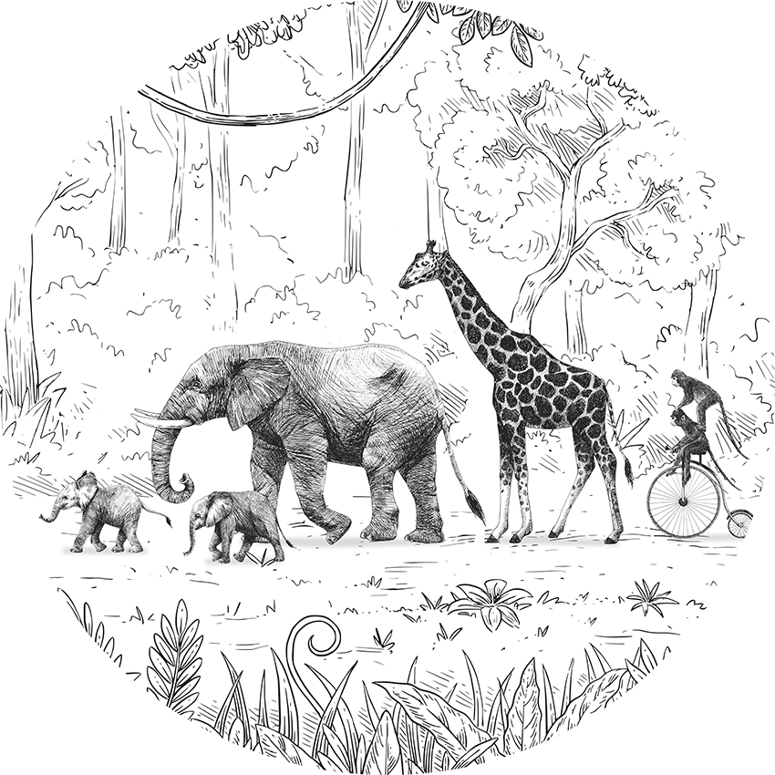Animal Parade BW wall circle sticker by Artehub