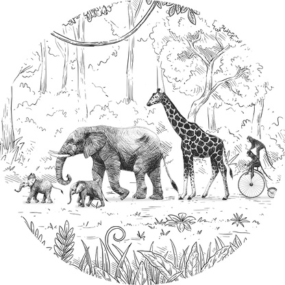 Animal Parade BW wall circle sticker by Artehub