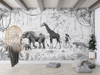 Animal Parade - BW luxury wallpaper in kids room interior — Artehub Egypt