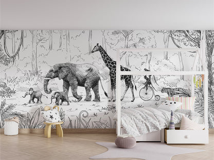 Animal Parade - BW luxury wallpaper in kids room interior — Artehub Egypt