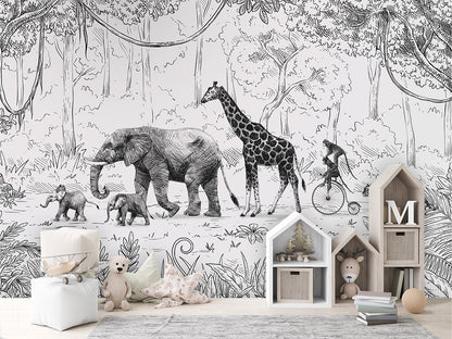 Animal Parade - BW luxury wallpaper in kids room interior — Artehub Egypt