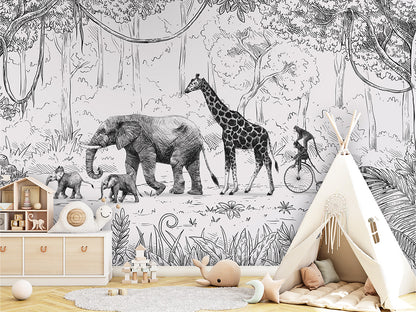 Animal Parade - BW luxury wallpaper in kids room interior — Artehub Egypt