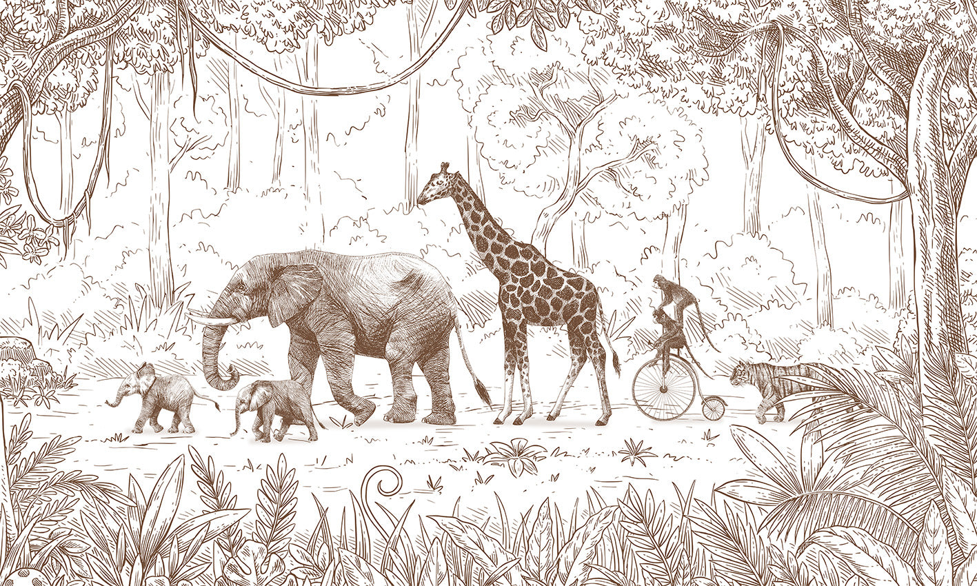 Animal Parade - Brown European mural wallpaper design for kids room — Artehub Egypt