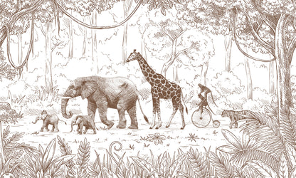Animal Parade - Brown European mural wallpaper design for kids room — Artehub Egypt