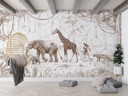 Animal Parade - Brown luxury wallpaper in kids room interior — Artehub Egypt