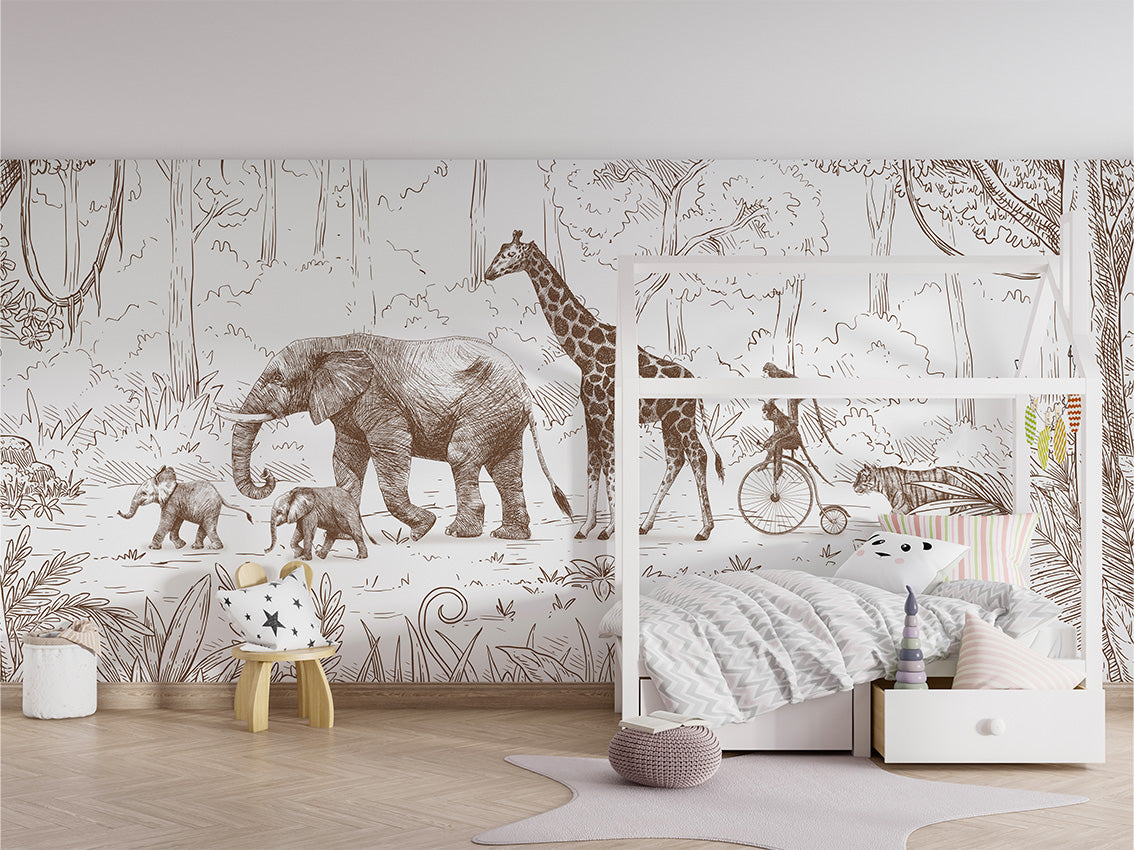 Animal Parade - Brown luxury wallpaper in kids room interior — Artehub Egypt