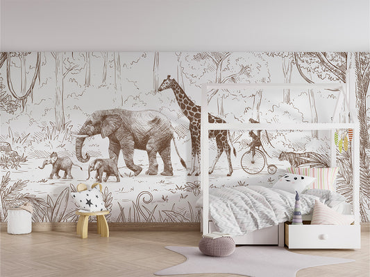Animal Parade - Brown luxury wallpaper in kids room interior — Artehub Egypt