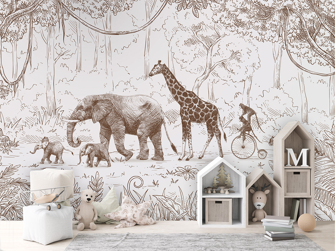 Animal Parade - Brown luxury wallpaper in kids room interior — Artehub Egypt
