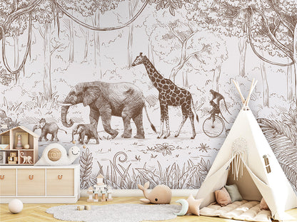 Animal Parade - Brown luxury wallpaper in kids room interior — Artehub Egypt