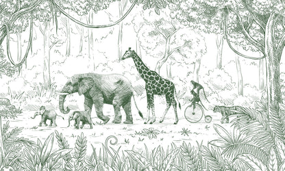 Animal Parade - Green European mural wallpaper design for kids room — Artehub Egypt