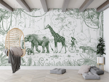 Animal Parade - Green luxury wallpaper in kids room interior — Artehub Egypt