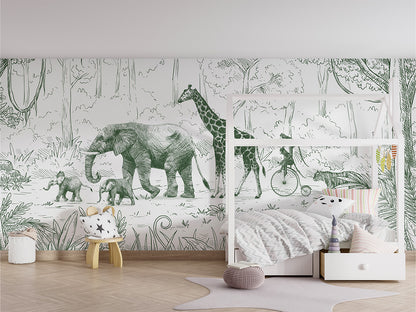 Animal Parade - Green luxury wallpaper in kids room interior — Artehub Egypt