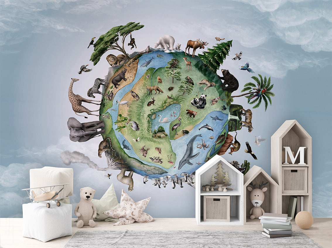 Animals of Earth luxury wallpaper in kids room interior — Artehub Egypt
