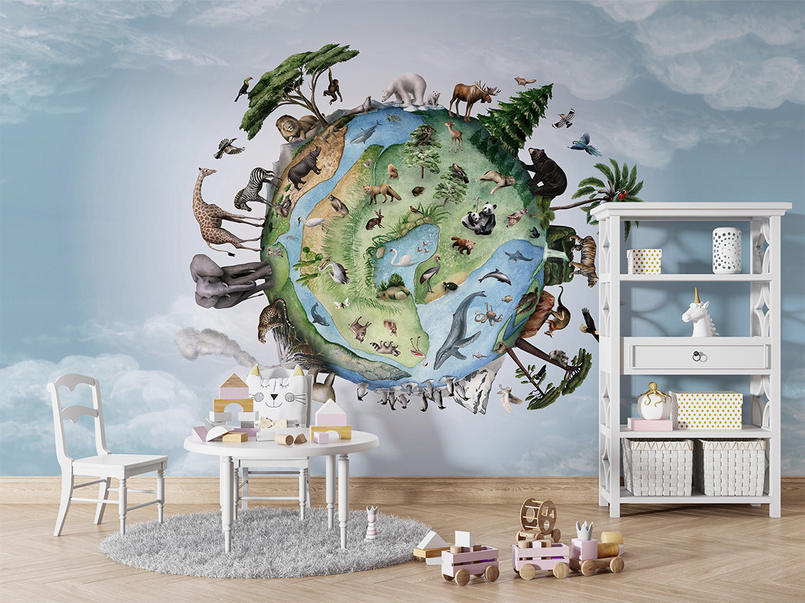 Animals of Earth luxury wallpaper in kids room interior — Artehub Egypt