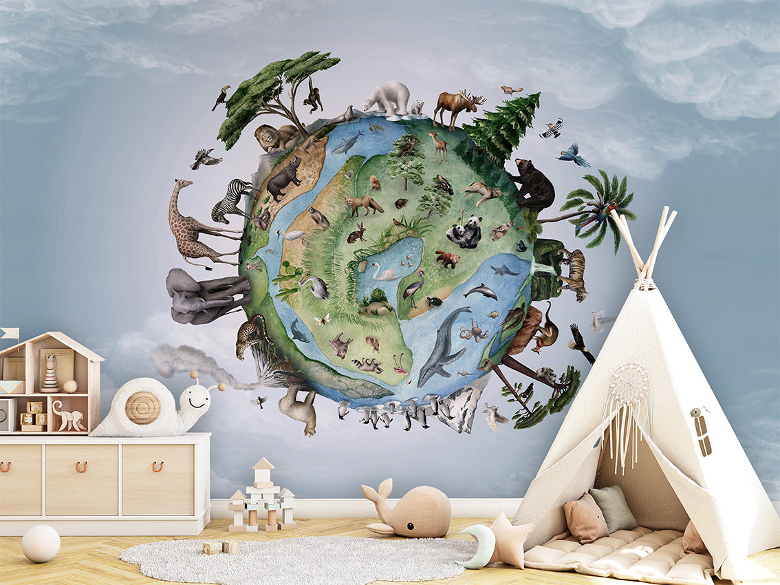 Animals of Earth luxury wallpaper in kids room interior — Artehub Egypt