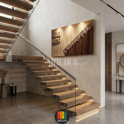  A large horizontal canvas with Arabic calligraphy of a Quranic verse in a minimalist dining room. Elegant Islamic wall art in Egypt by Artehub.

تابلوه كانفاس أفقي كبير يحمل آية وجعل بينكم مودة ورحمة بخط عربي أنيق في غرفة طعام مصرية مودرن من Artehub مصر.
