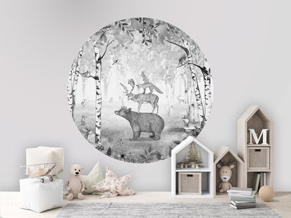 Bear King B&W wall circle sticker by Artehub