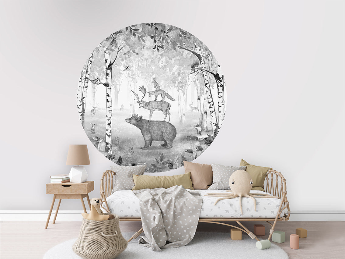 Bear King B&W wall circle sticker by Artehub