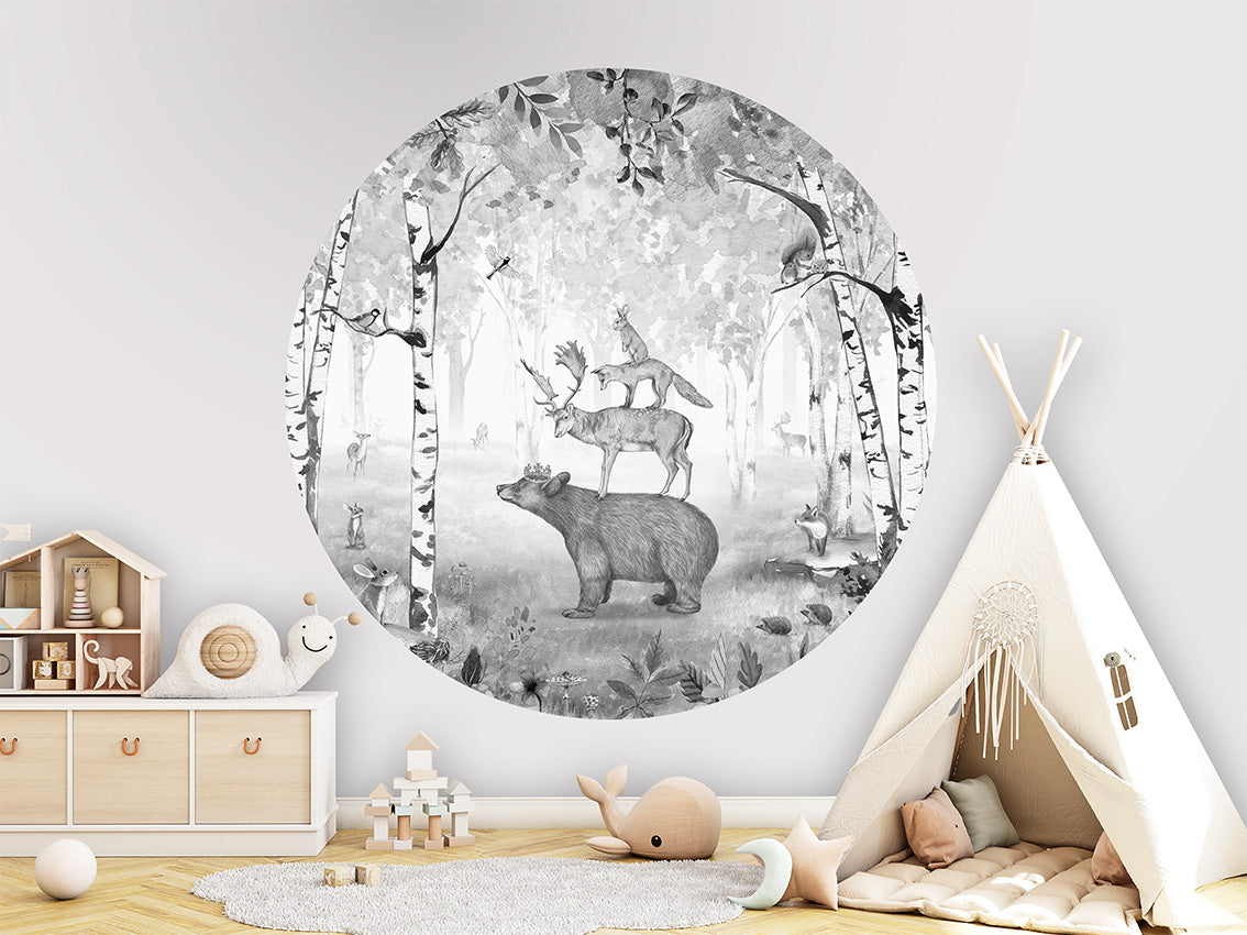 Bear King B&W wall circle sticker by Artehub