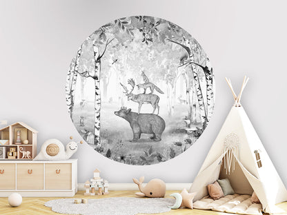 Bear King B&W wall circle sticker by Artehub