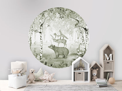 Bear King Green wall circle sticker by Artehub