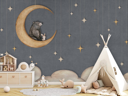 Bear on the Moon - blue kids room wallpaper interior — premium wallpaper by Artehub Egypt