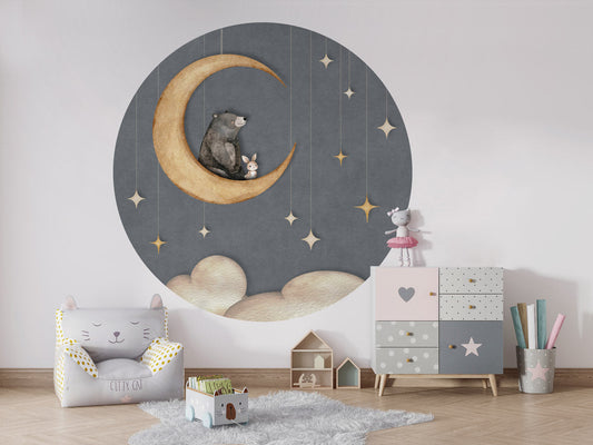Bear on the Moon - Blue - Circle