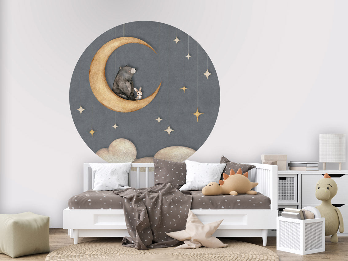 Bear on the Moon - Blue - Circle