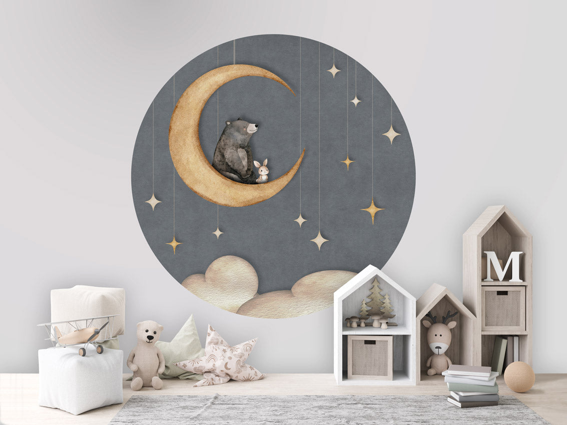 Bear on the Moon - Blue - Circle