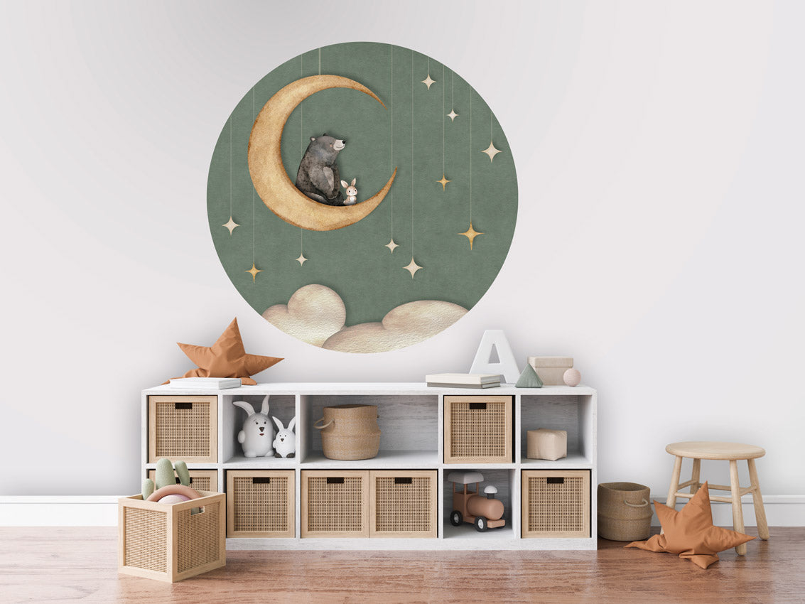 Bear on the Moon - Green - Circle