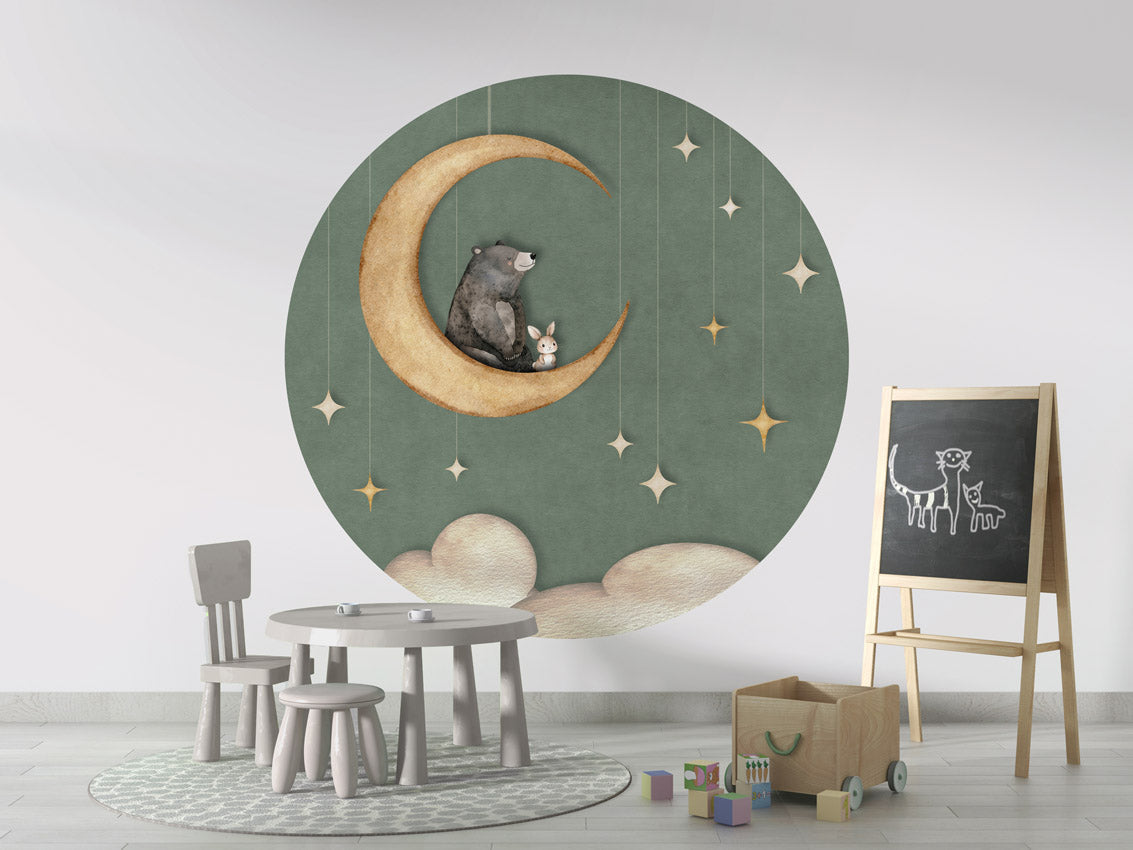 Bear on the Moon - Green - Circle