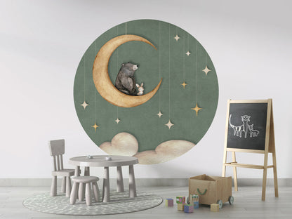 Bear on the Moon - Green - Circle