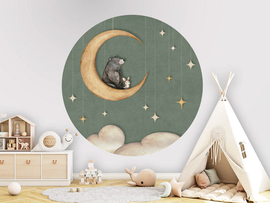 Bear on the Moon - Green - Circle