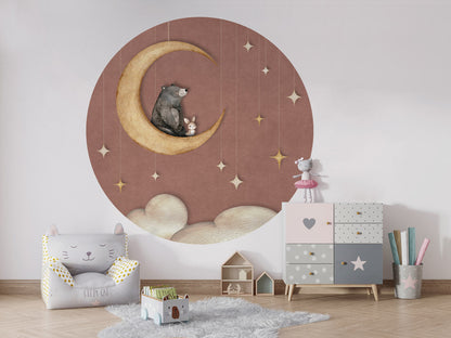 Bear on the Moon - Pink - Circle