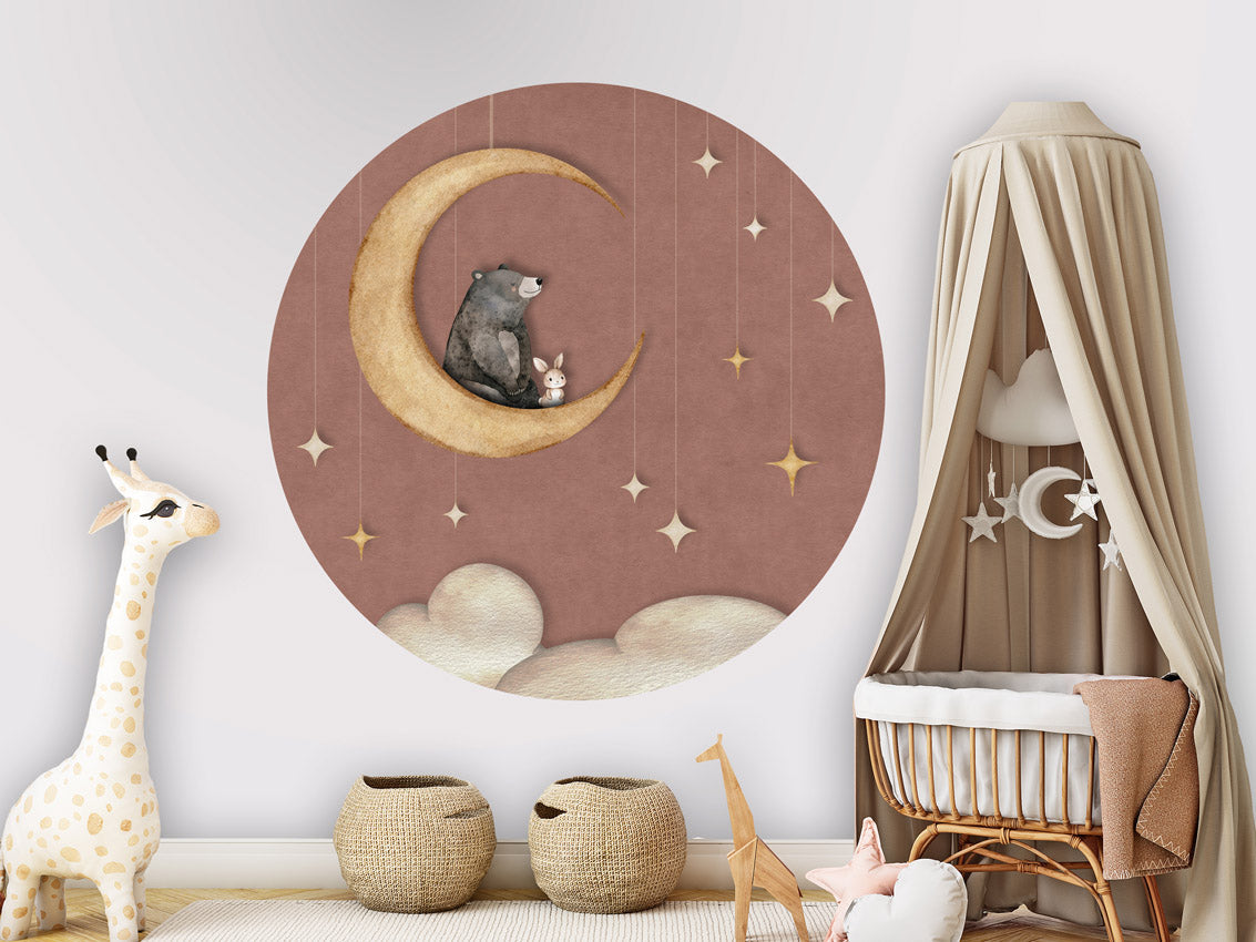Bear on the Moon - Pink - Circle