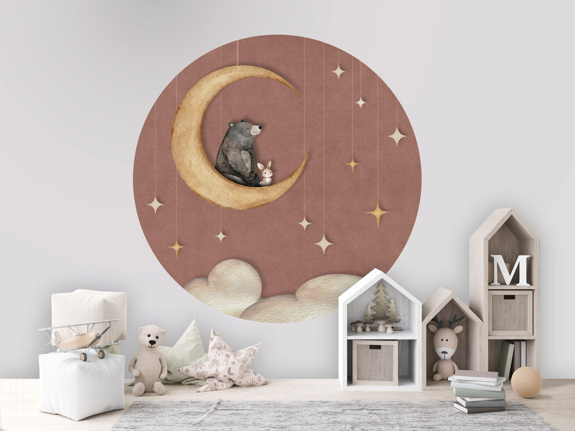 Bear on the Moon - Pink - Circle