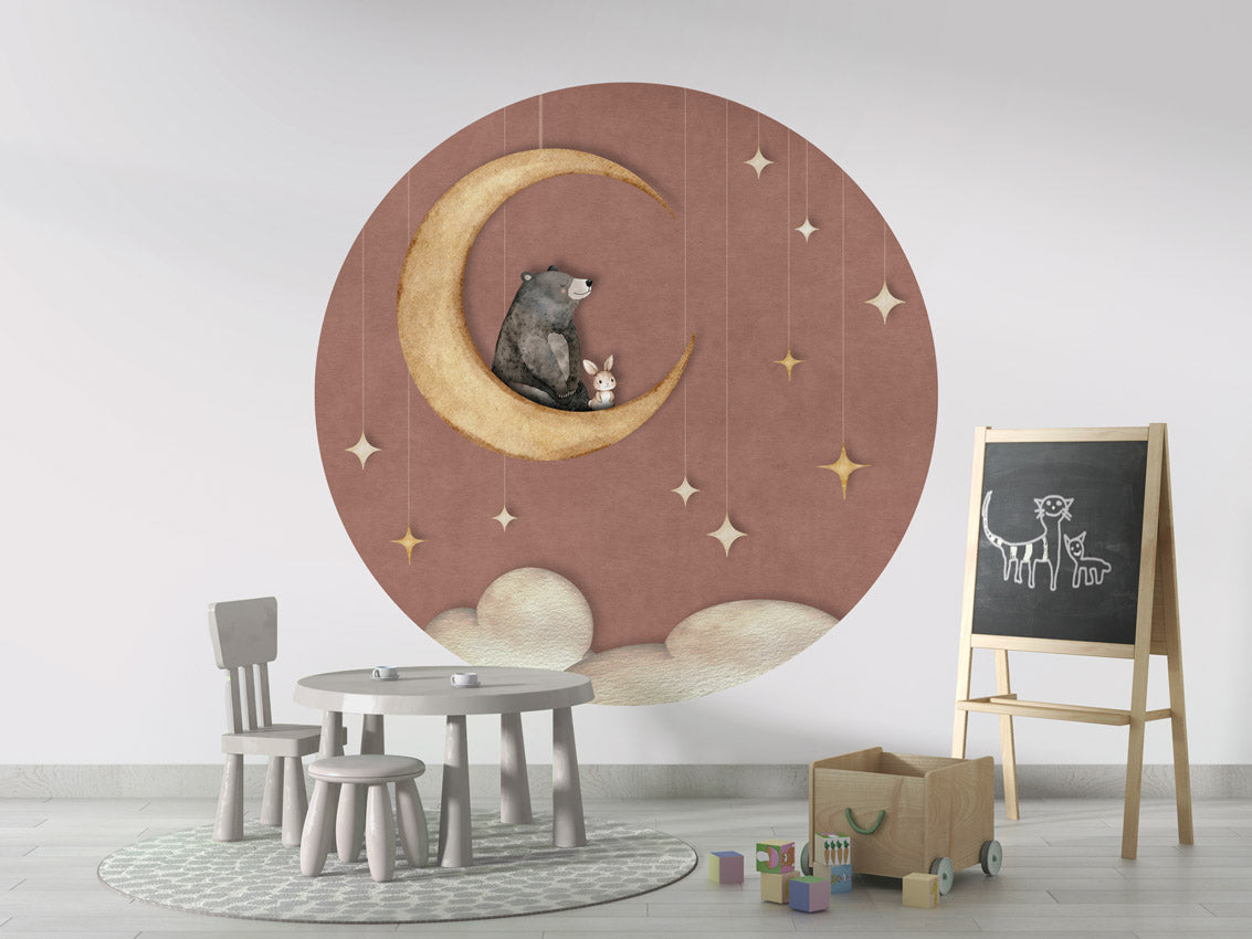Bear on the Moon - Pink - Circle