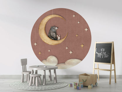 Bear on the Moon - Pink - Circle