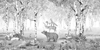 Bear King - B W European mural wallpaper design for kids room — Artehub Egypt