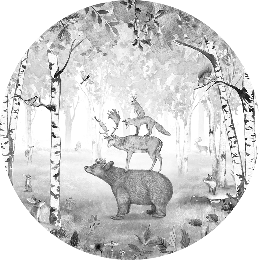 Bear King B&W wall circle sticker by Artehub