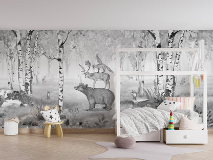 Bear King - B W luxury wallpaper in kids room interior — Artehub Egypt