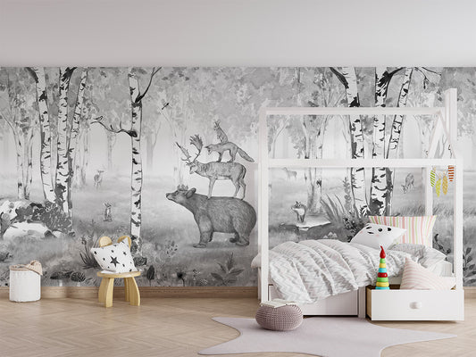 Bear King - B W luxury wallpaper in kids room interior — Artehub Egypt