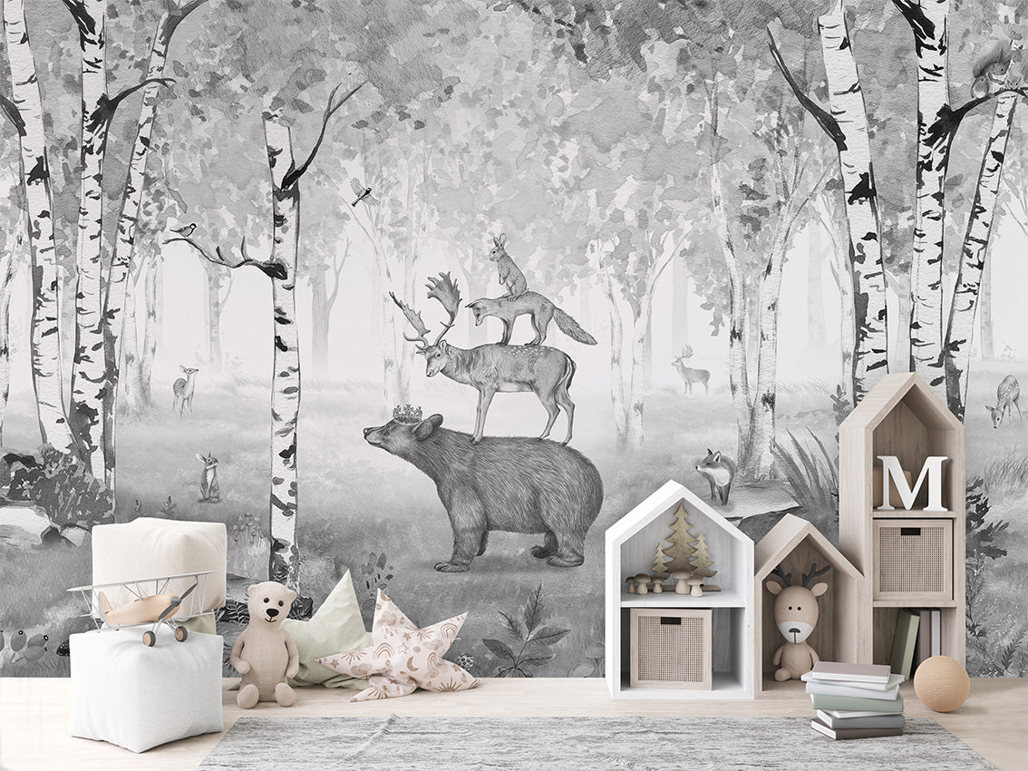 Bear King - B W luxury wallpaper in kids room interior — Artehub Egypt